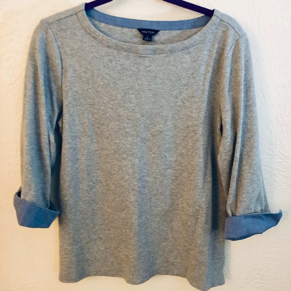 NWOT Nautica 3/4 Cuffed Sleeve Chambray Casual Top
